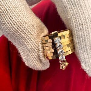 14K Gold Stack Ring with Vertical Three-Stone Crystals